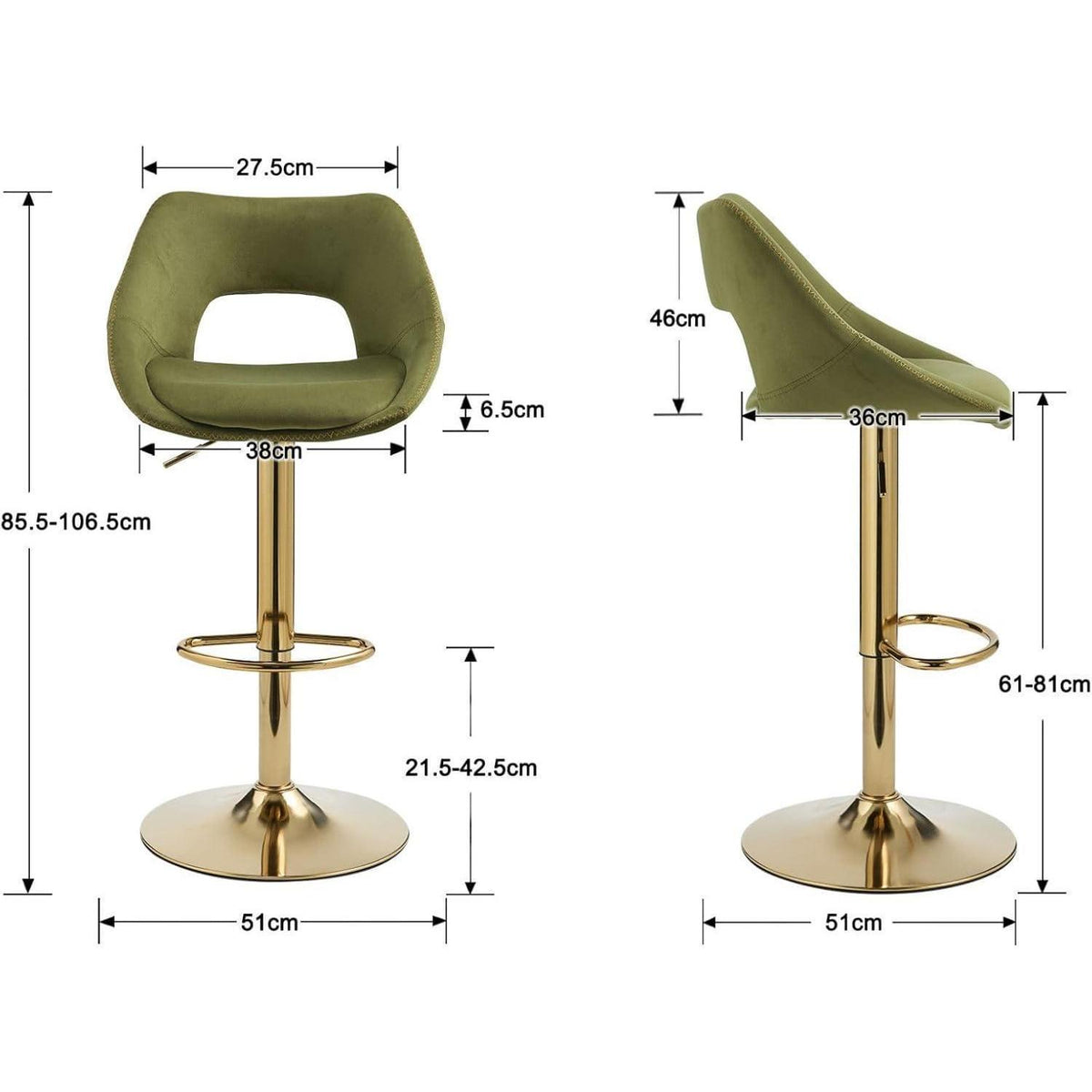 Barhocker Set 4er – Höhenverstellbar, Grün-Samt