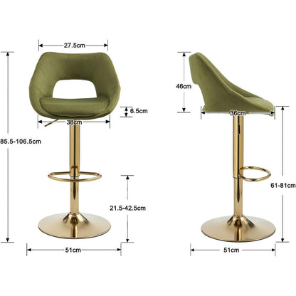 Barhocker Set 4er – Höhenverstellbar, Grün-Samt