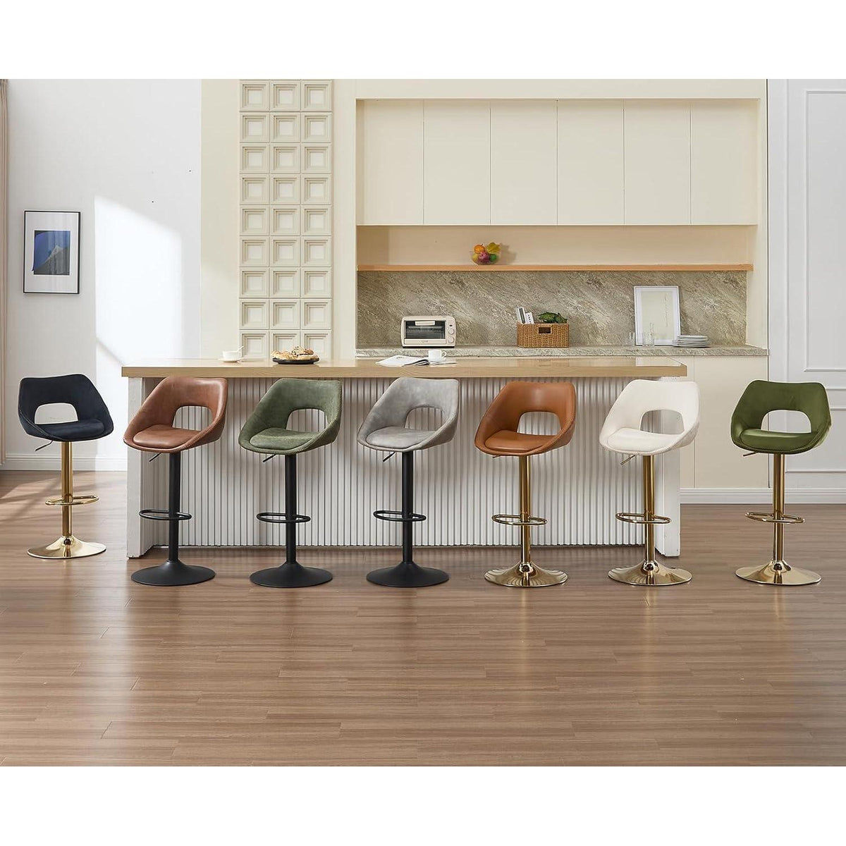 Barhocker Set 4er – Höhenverstellbar, Grün-Samt
