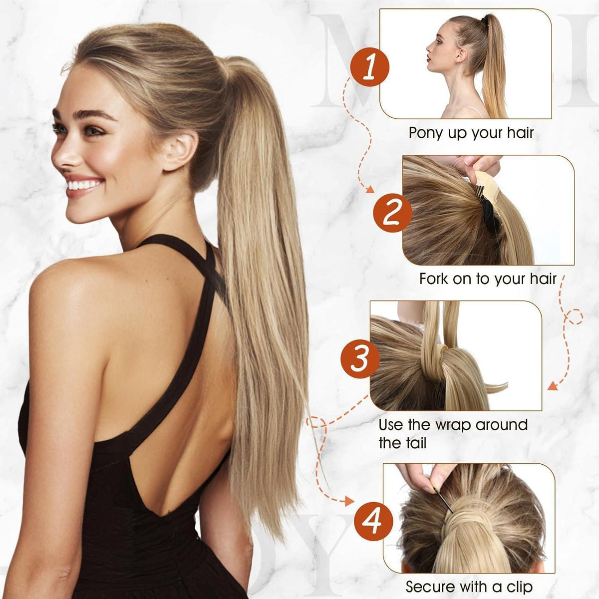 Echthaar Zopf Extension 40 cm Goldbraun & Blond