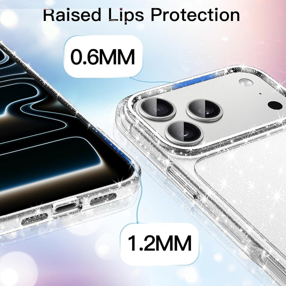 Glitzer Hülle für iPhone 17 Pro 6,3 Zoll, Stoßfest, Transparent