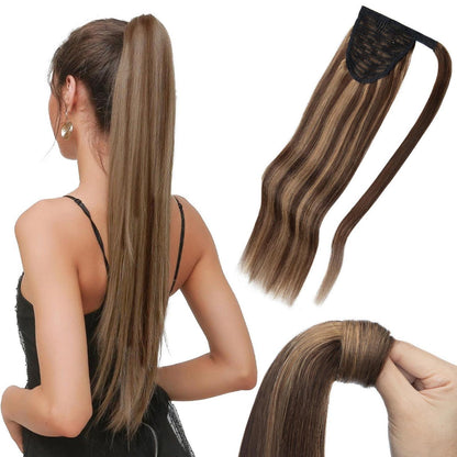 Echthaar Zopf Extension Mittelbraun/Dunkelblond 50 cm
