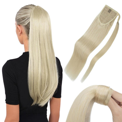 Echthaar Zopf Platinblond 55 cm – Haarverlängerung mit Klettverschluss