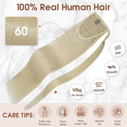 Echthaar Zopf Platinblond 55 cm – Haarverlängerung mit Klettverschluss