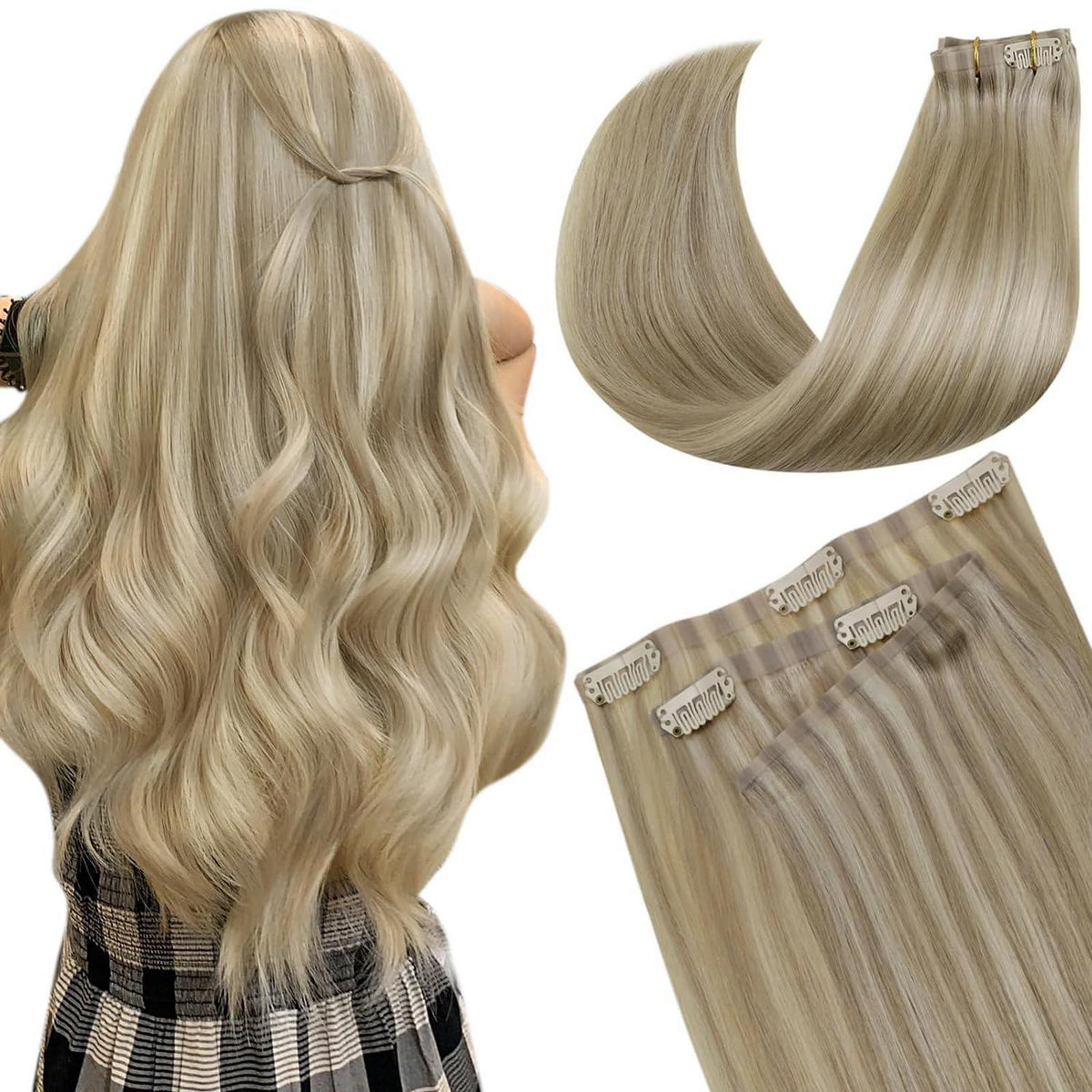 Echthaar Clip-Ins Blonde Highlights – 35cm, 100g #16/22