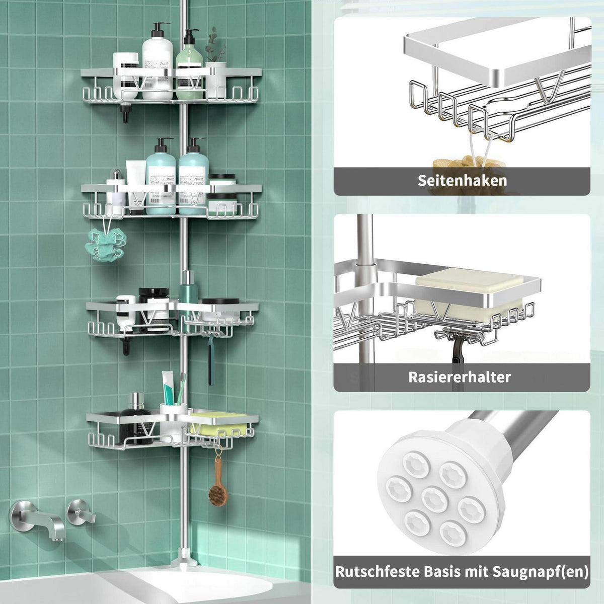 Teleskop Duschregal Edelstahl – Bohrlos & Verstellbar