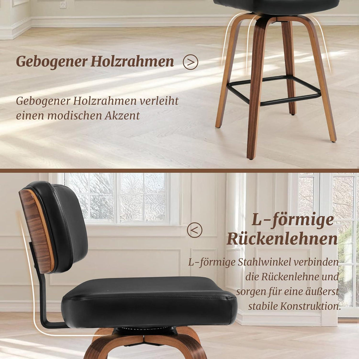 Drehbarer Barhocker 3er Set mit Lehne – Schwarz