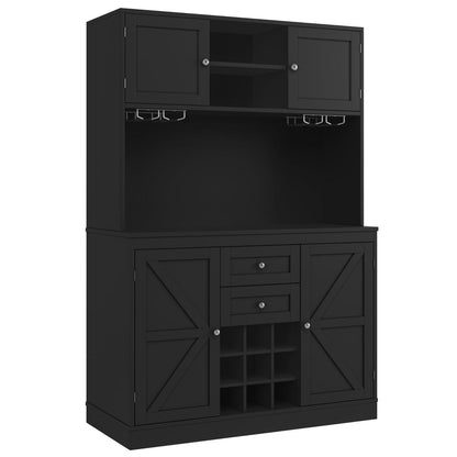Küchenschrank Schwarz mit Weinregal & Verstellbaren Ablagen (120x40x188cm)