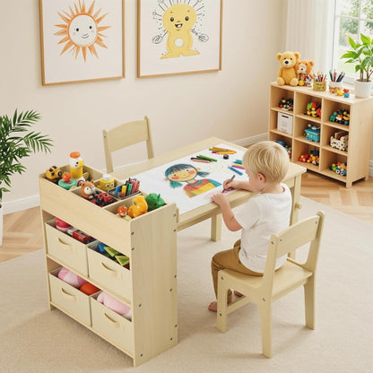 Kindertisch mit 2 Stühlen, Maltisch & Basteltisch, Gelb