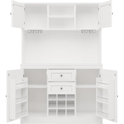 Küchenschrank Weiß mit Weinregal & Verstellbaren Ablagen (120x40x188cm)