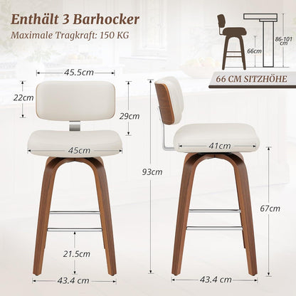 Drehbarer Barhocker 3er Set – Weiß, 67cm Höhe