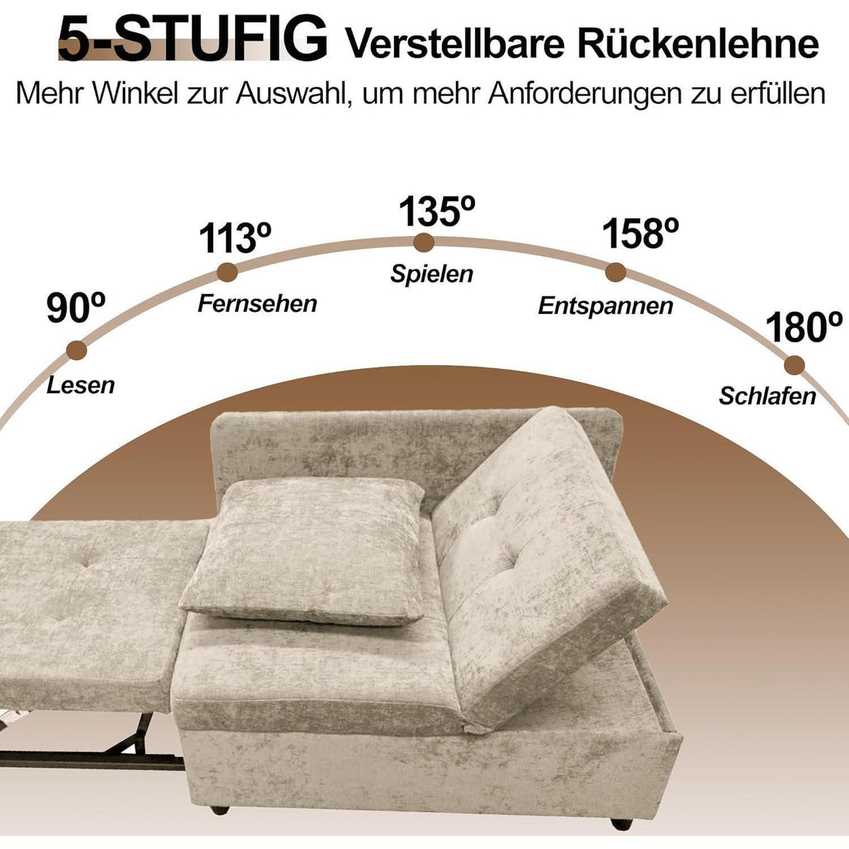 Schlafsofa Klein – 3-in-1 Schlafsessel mit Bettfunktion (Beige)