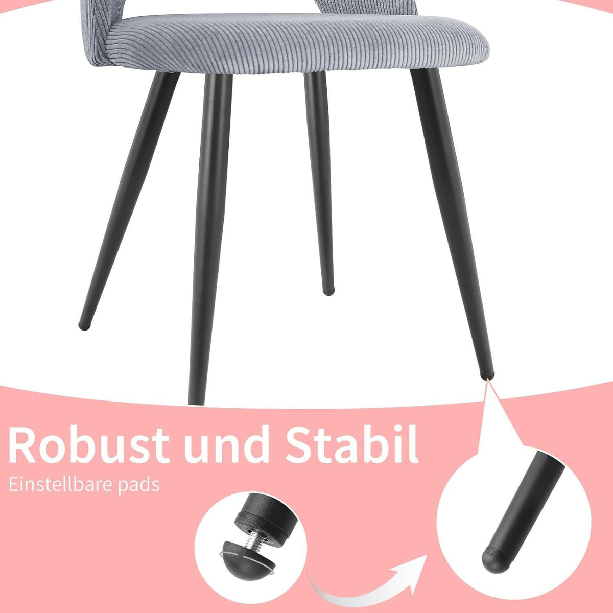 Esszimmerstühle Set 4 Grau, Kordsamt Gepolstert & Robust