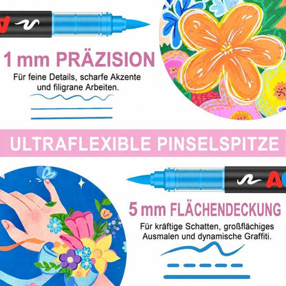 Acrylmarker Set 240 Farben mit Pinselspitze – Vielseitig & Wasserfest