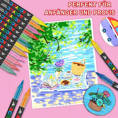 Acrylmarker Set 240 Farben mit Pinselspitze – Vielseitig & Wasserfest