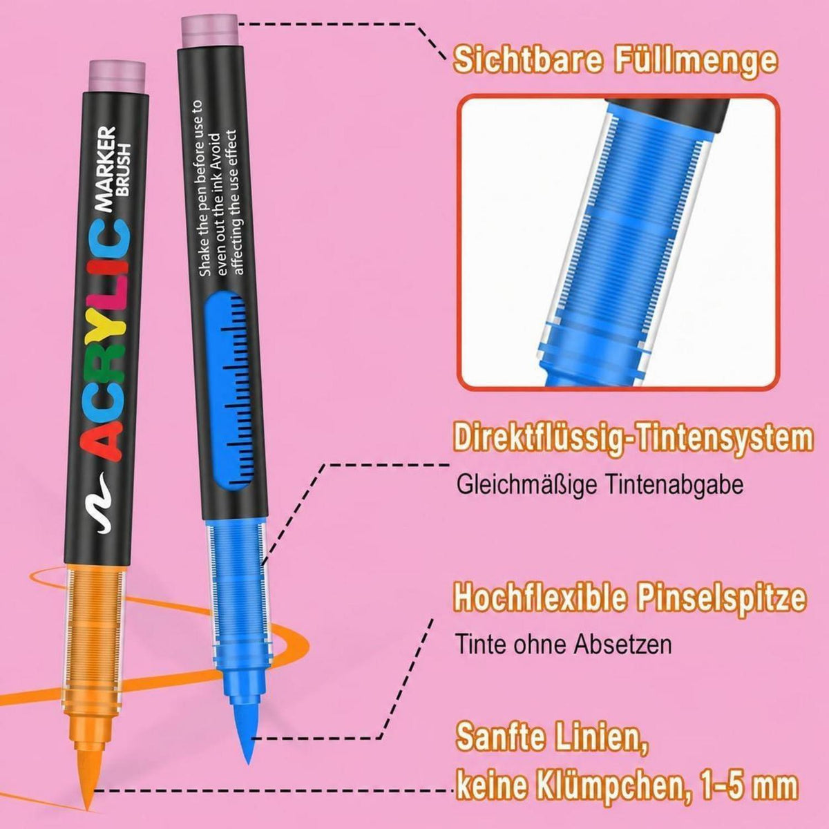 Acrylmarker Set 240 Farben mit Pinselspitze – Vielseitig & Wasserfest