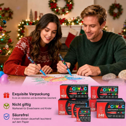 Acrylmarker Set 240 Farben mit Pinselspitze – Vielseitig & Wasserfest