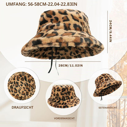 Flauschige Leopardenmütze Damen Winter Set mit Handschuhen