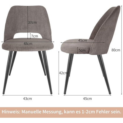 Esszimmerstühle 2er Set Kordsamt Braun Ergonomisch