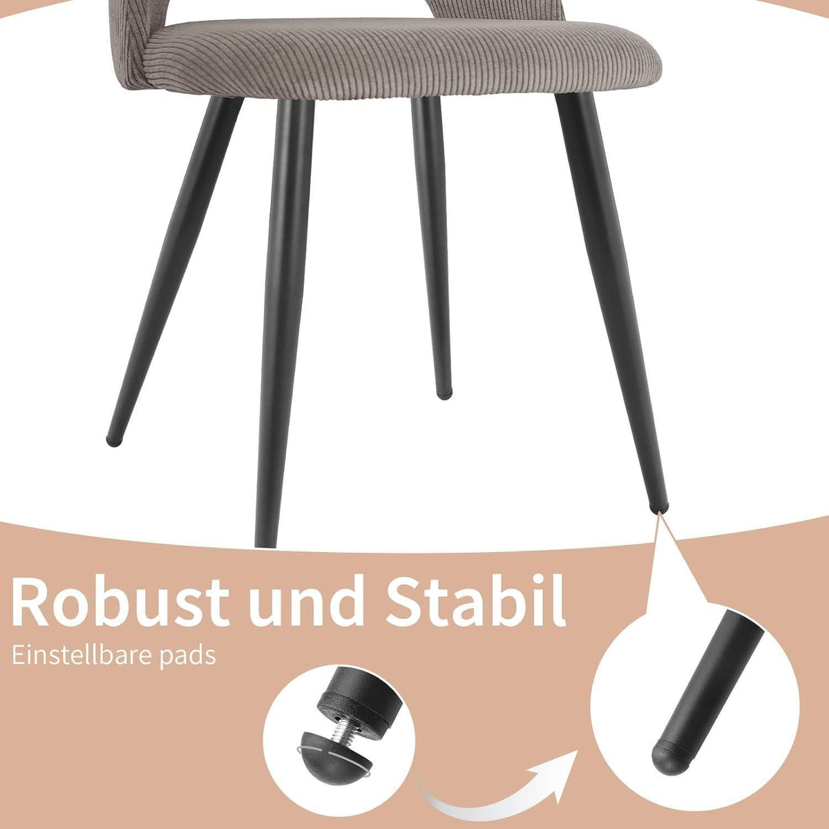 Esszimmerstühle 2er Set Kordsamt Braun Ergonomisch