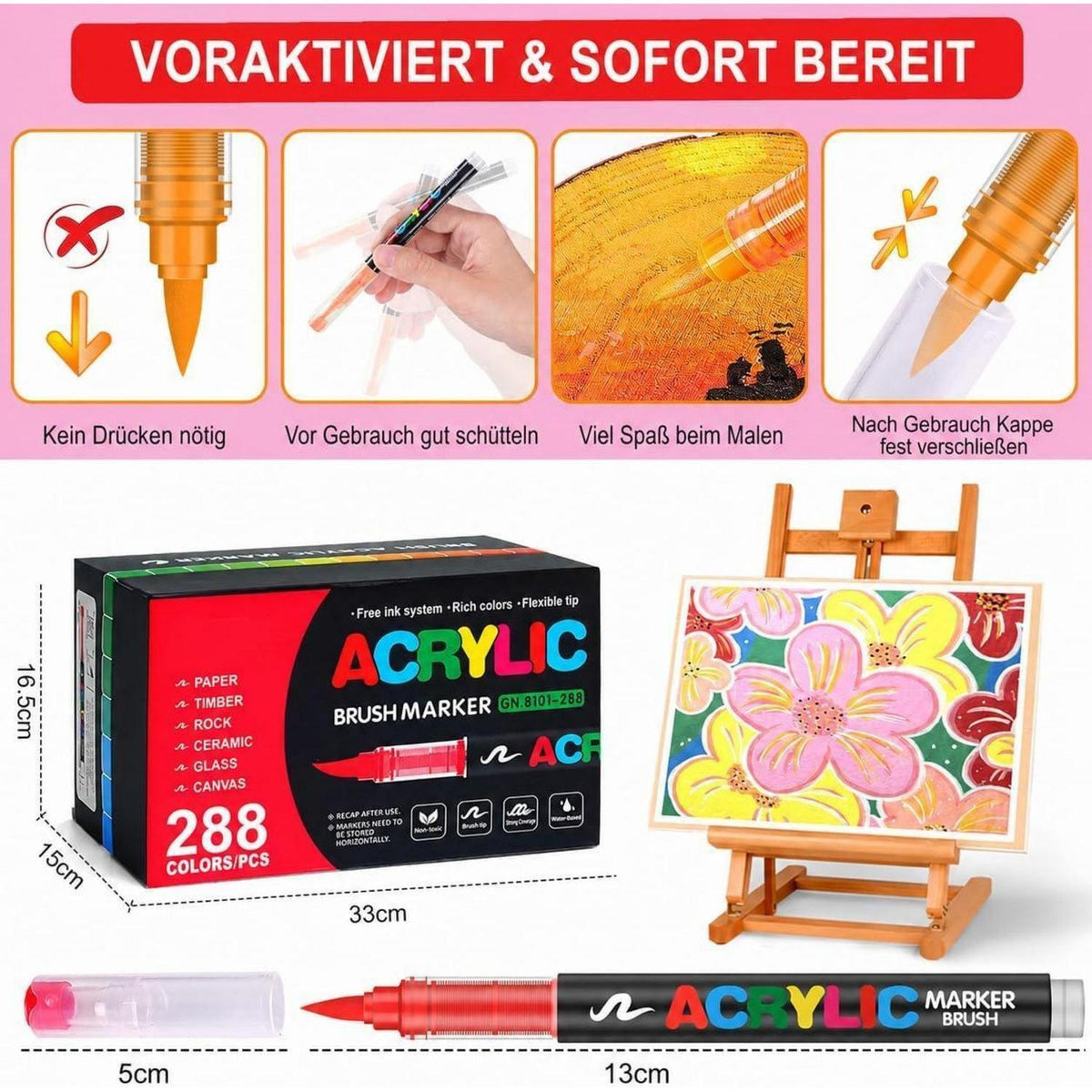 Acrylstifte Set 240 Farben – Pinselspitze, wasserfest & vielseitig