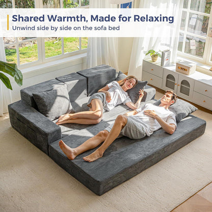 Bequemes Schlafsofa mit Getränkehaltern & Kissen – Grau