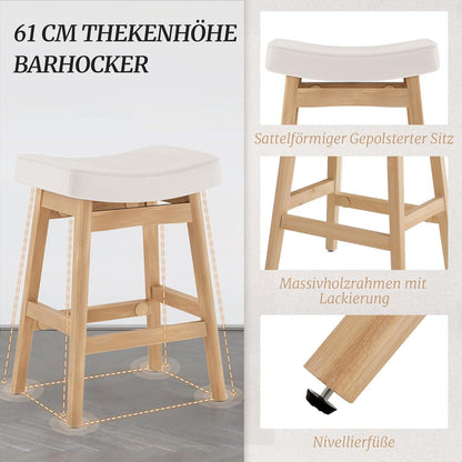 Barhocker Set 4er – Beige, 61cm, Stoff Sitzfläche