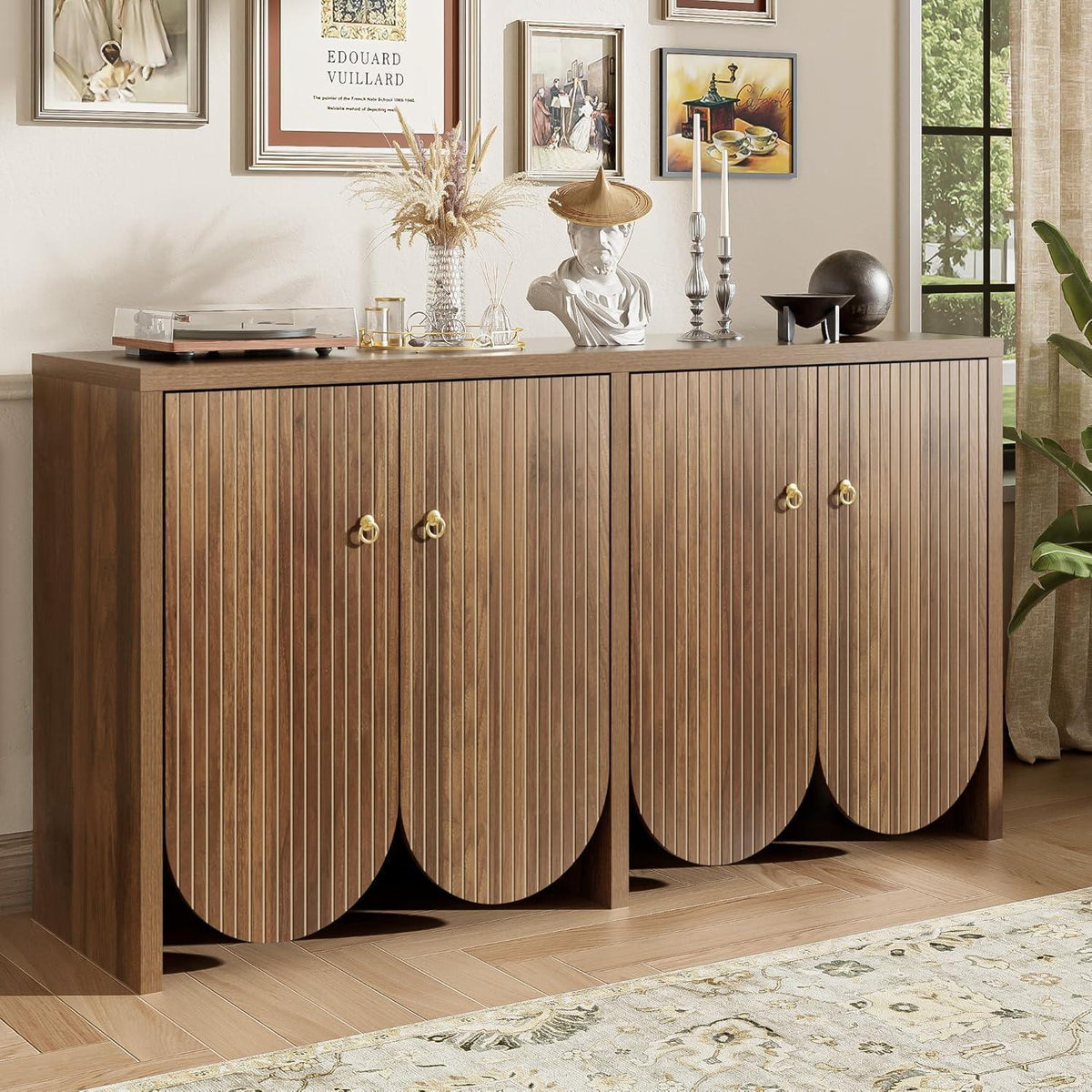 Holz Sideboard mit Schubladen & Verstellbaren Regalen (147x40x80)