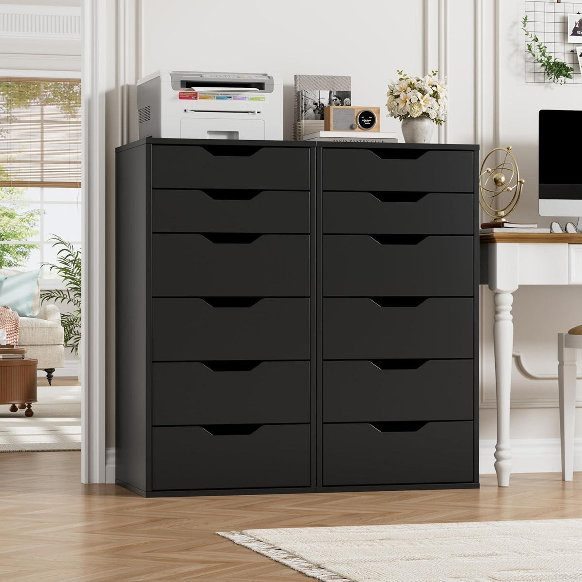 Schmale Kommode mit 6 Schubladen – Schwarz, 45x40x90,5 cm