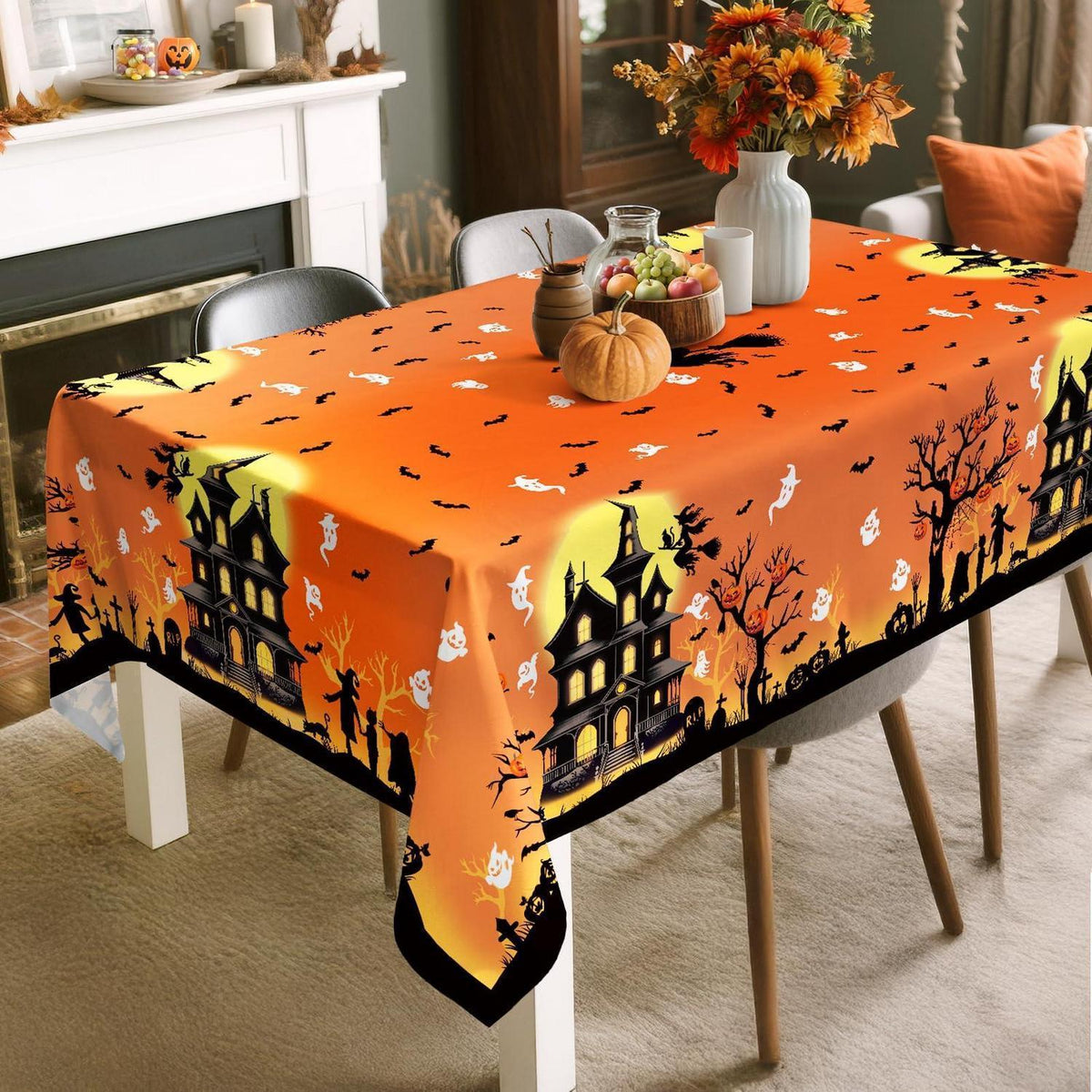 Halloween Tischdecke Karo Orange Rechteckig 140x180 cm