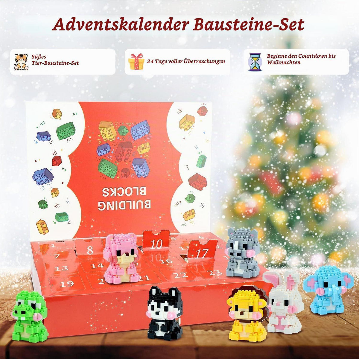 Adventskalender 2026 Tiere – Mini Bauspielzeug für Kinder