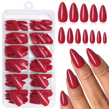 240 Press-On-Nägel Mandelform Weinrot – Künstliche Nagelspitzen Mittel