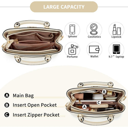 Henkeltasche Damen mittelgroß mit Geldbörse Beige Lychee Muster