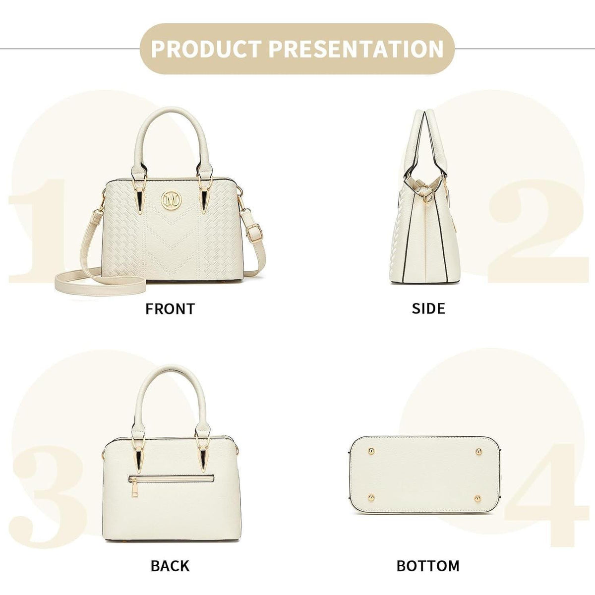 Henkeltasche Damen mittelgroß mit Geldbörse Beige Lychee Muster