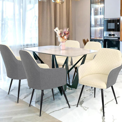 Stretch Stuhlbezug 2er Set – Esszimmerhussen Beige & Hellgrau