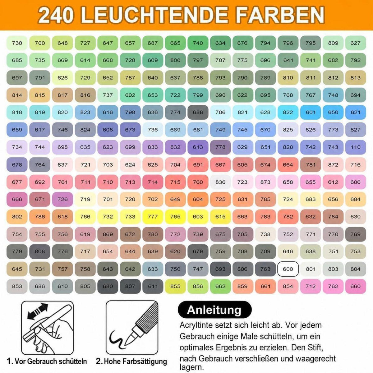 Acrylstifte Set 240 Farben – Pinselspitze für Steine, Glas & mehr
