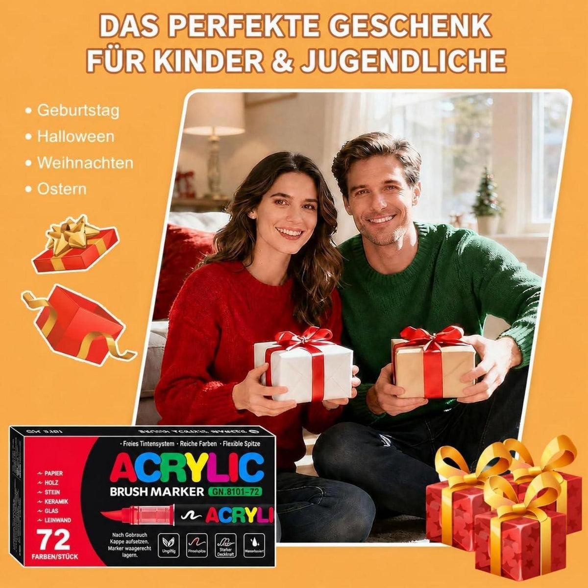 Acrylstifte Set 288 Farben – Pinselspitze für Steine, Glas & mehr