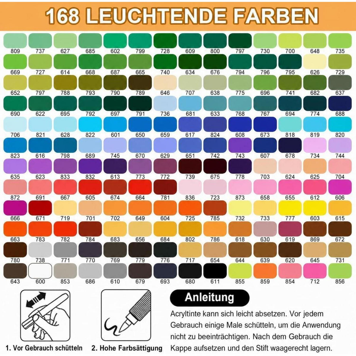Acrylstifte Set 168 Farben – Pinselspitze für Steine, Glas & mehr