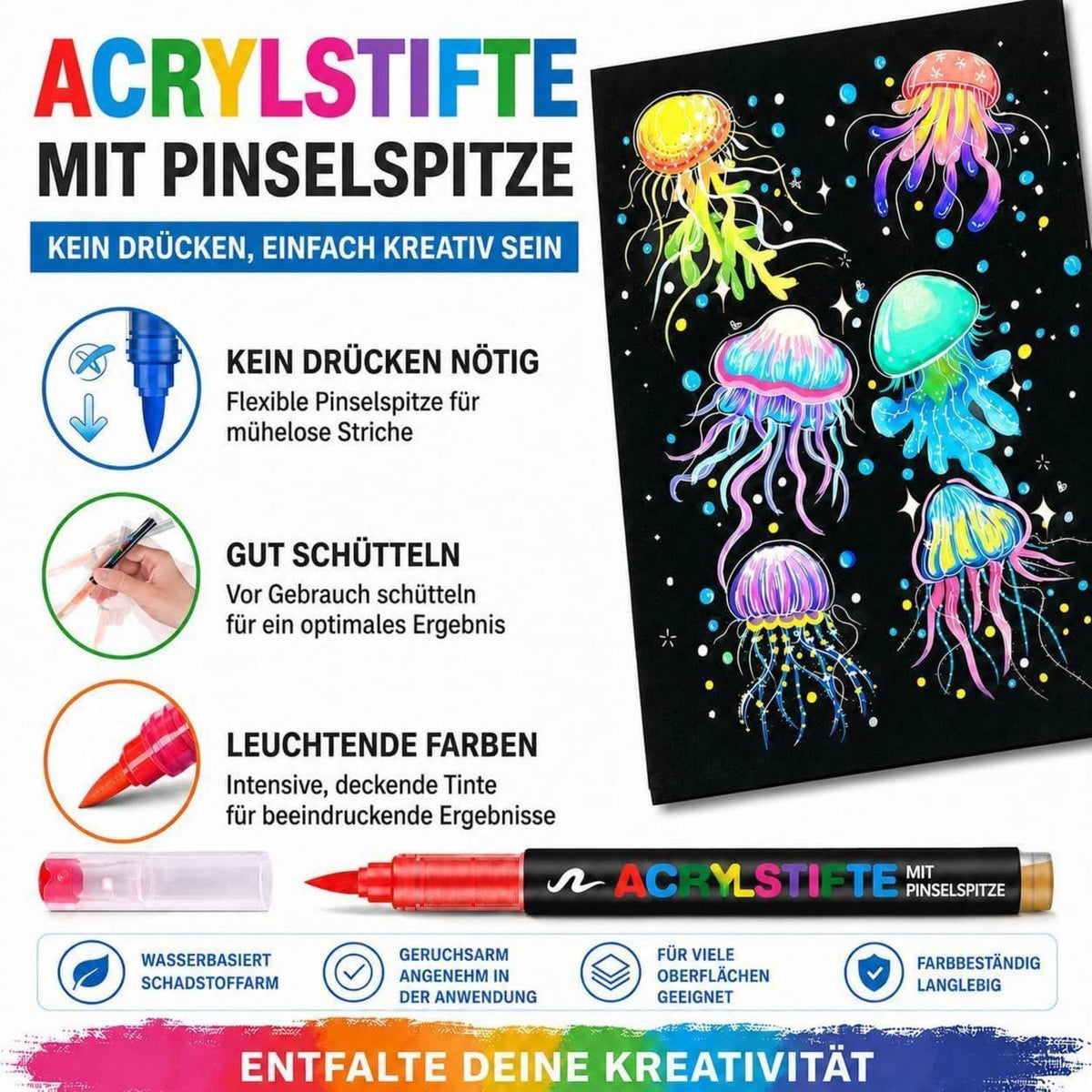 Acrylstifte Set 168 Farben – Pinselspitze für Steine, Glas & mehr