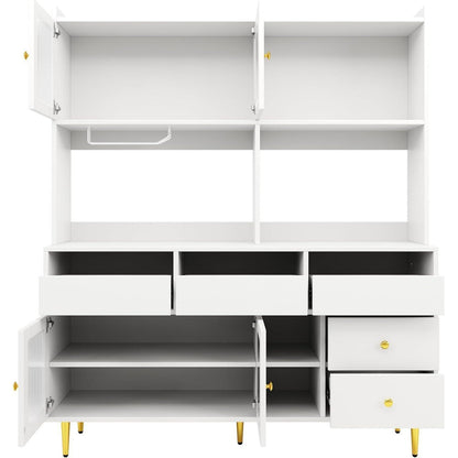 Hochschrank mit Glastür & Weinregal – Weiß mit Gold | 145x39x171cm