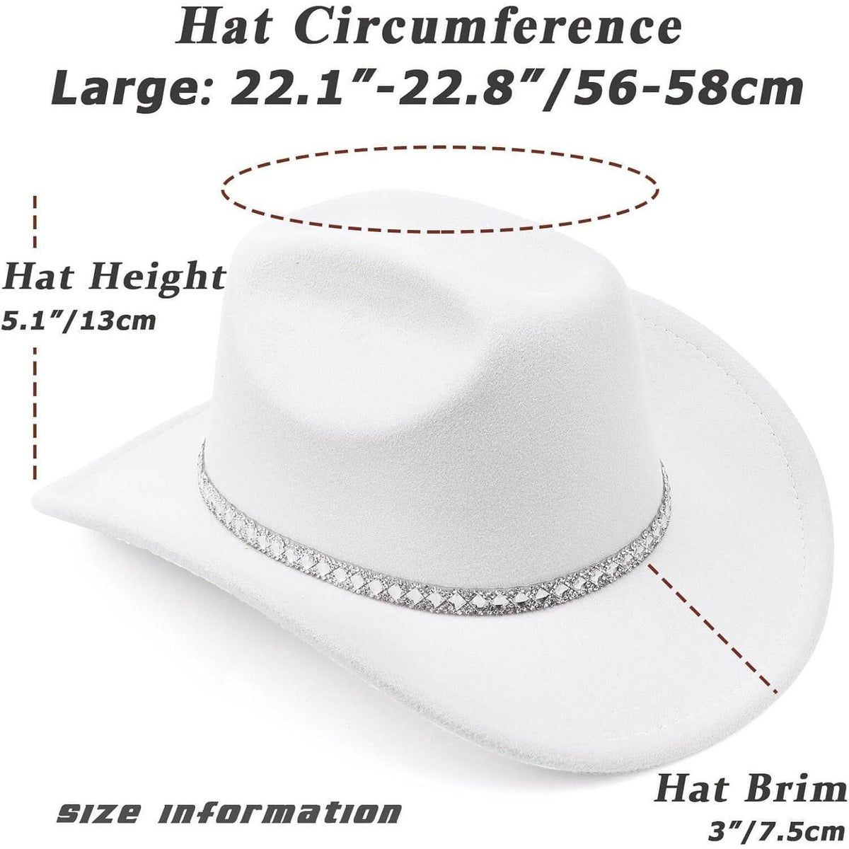 Cowboyhut Damen Herren Glitzer Strass Krempe Filz Fedora