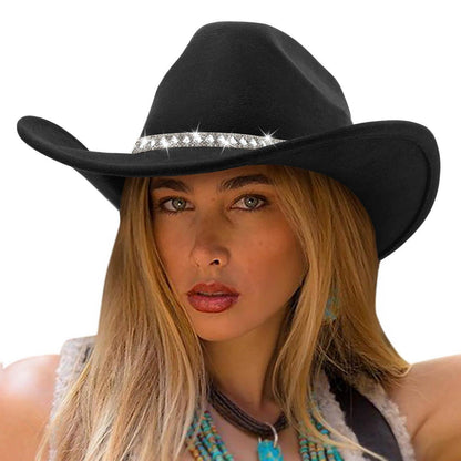 Cowboyhut Damen Herren Glitzer Strass Krempe Filz Fedora
