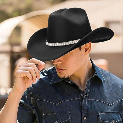 Cowboyhut Damen Herren Glitzer Strass Krempe Filz Fedora