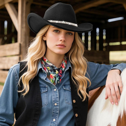 Cowboyhut Damen Herren Glitzer Strass Krempe Filz Fedora