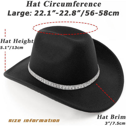 Cowboyhut Damen Herren Glitzer Strass Krempe Filz Fedora