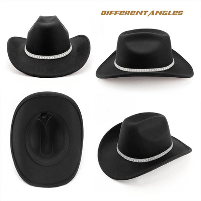 Cowboyhut Damen Herren Glitzer Strass Krempe Filz Fedora