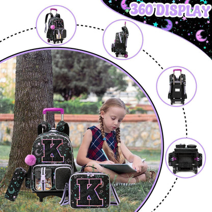 Schultrolley Rucksack Kinder mit Rollen – Schwarz