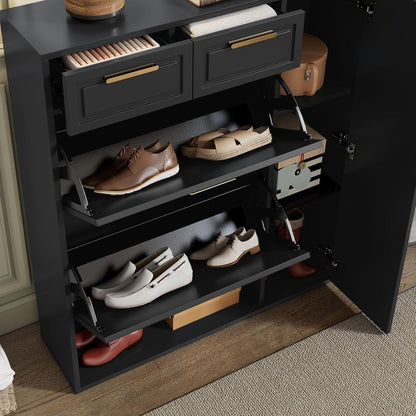 Schuhschrank mit Kippfächern & Schubladen – Schwarz