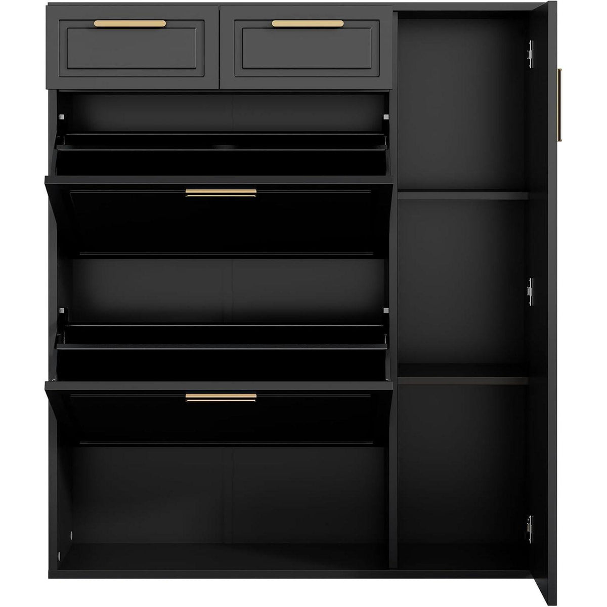 Schuhschrank mit Kippfächern & Schubladen – Schwarz