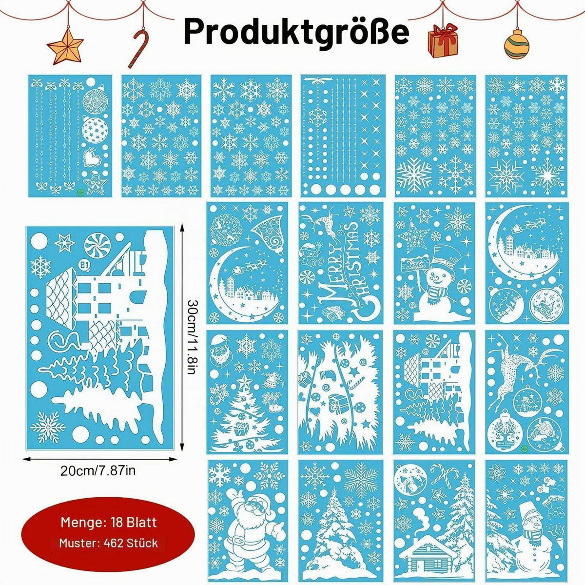 18x Fensterbilder Weihnachten – Wiederverwendbare Deko Aufkleber